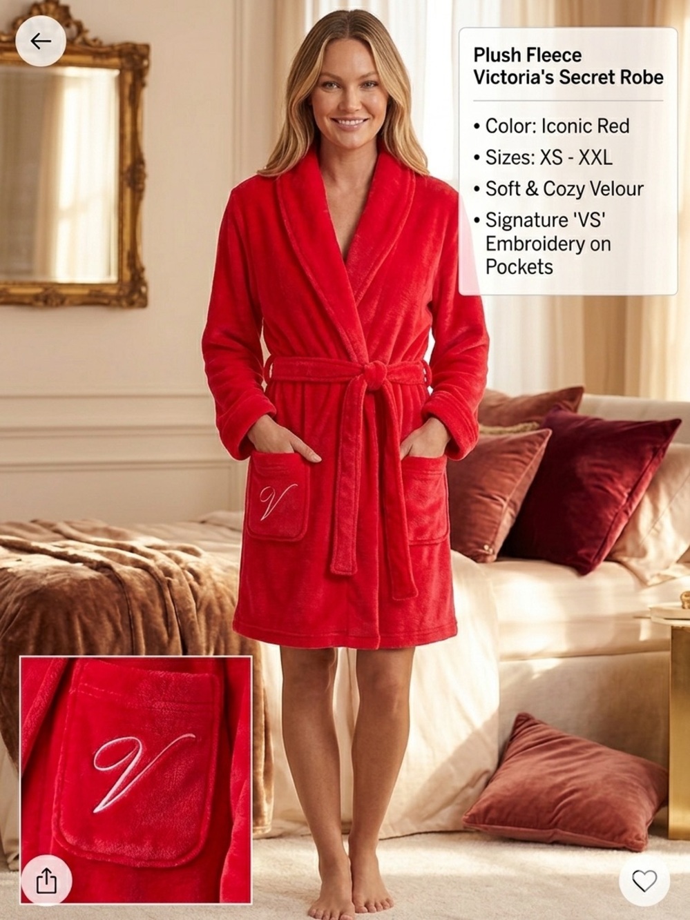 Victoria's Secret Plush Fleece Robe in Bright Red